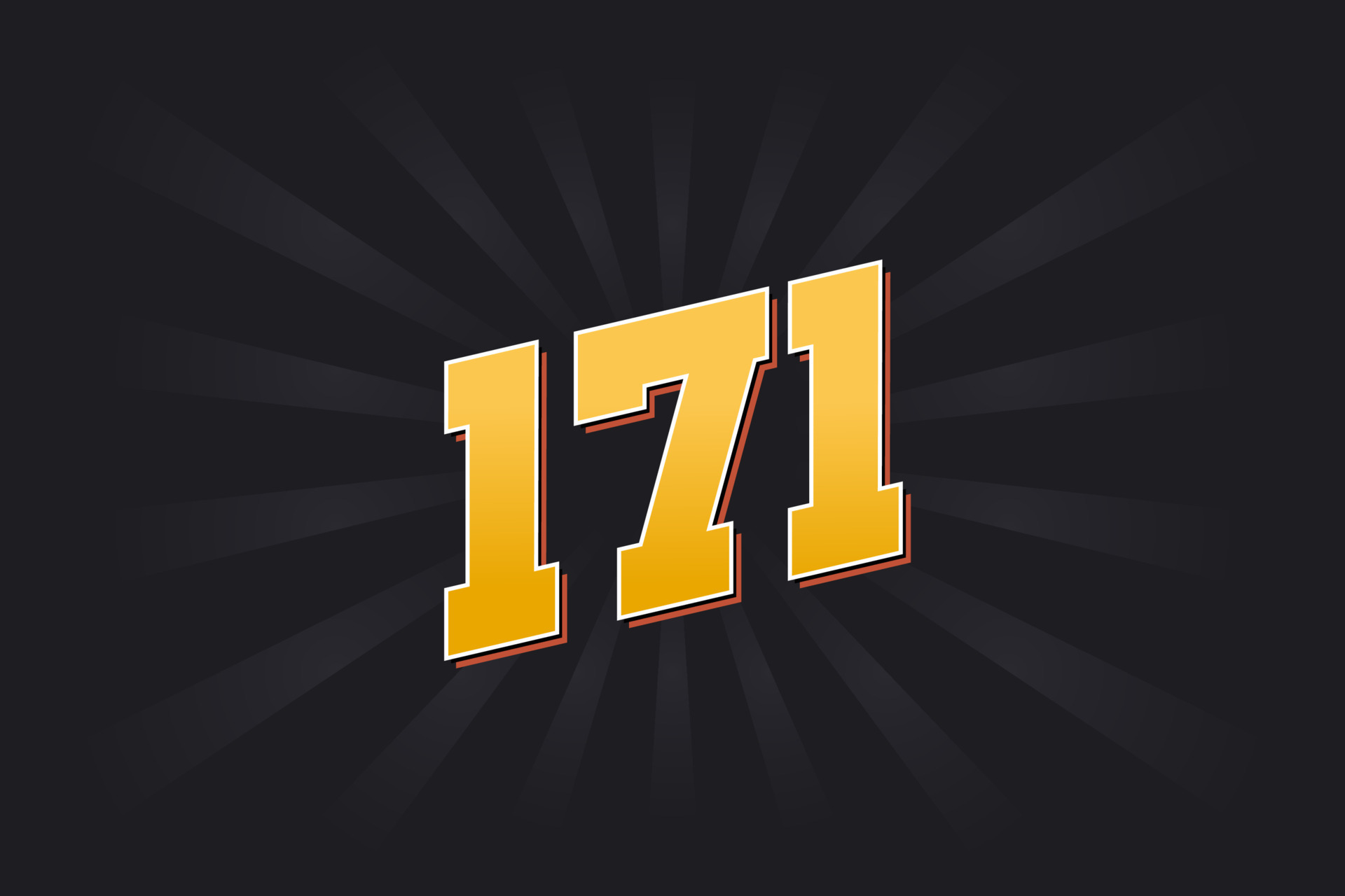 Number 171 vector font alphabet. Yellow 171 number with black