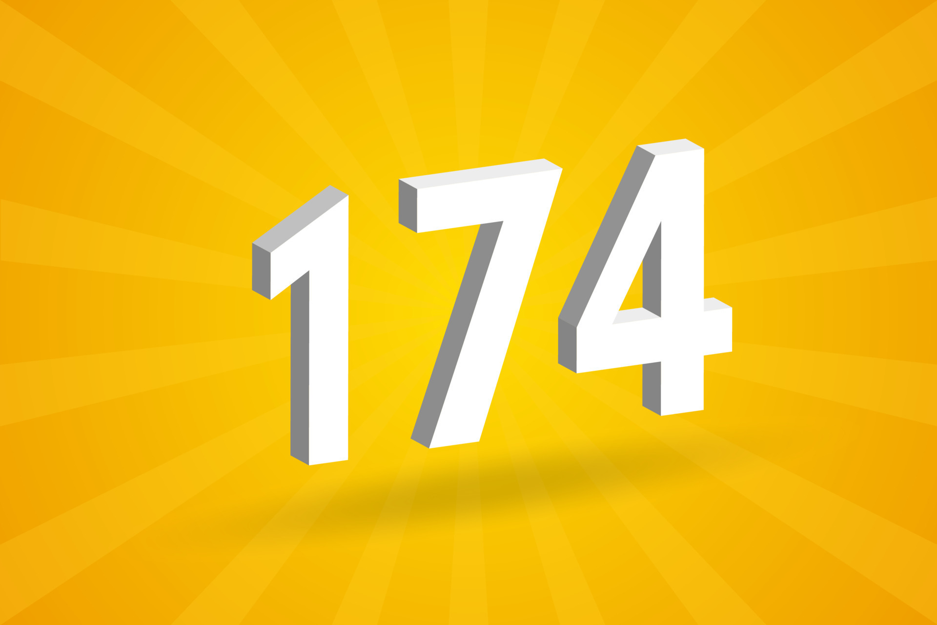 3D 174 number font alphabet. White 3D Number 174 with yellow background ...