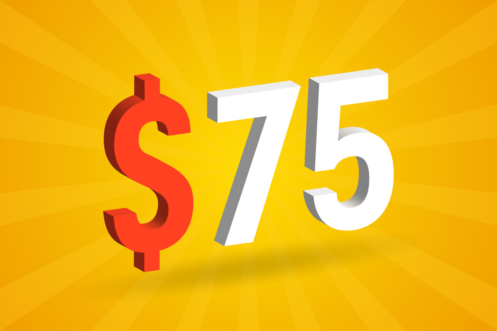 75 USD 3D Text Symbol 75 United State Dollar 3D With Yellow Background 