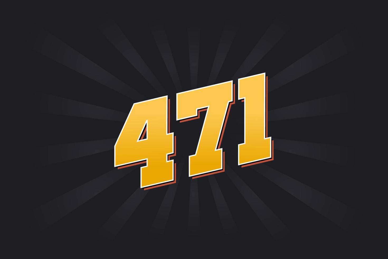 Number 471 vector font alphabet. Yellow 471 number with black background