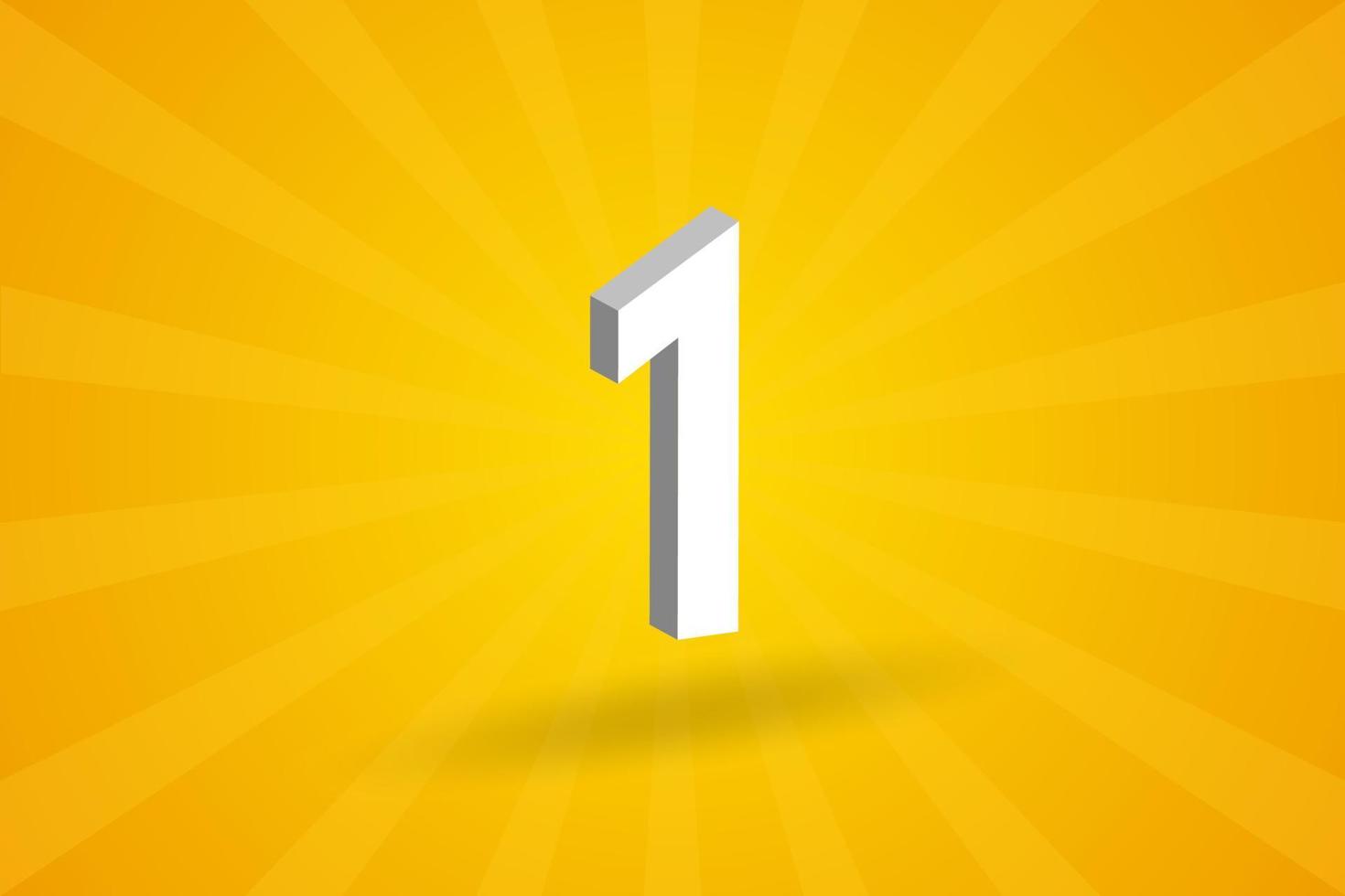 3D 1 number font alphabet. White 3D Number 1 with yellow background vector