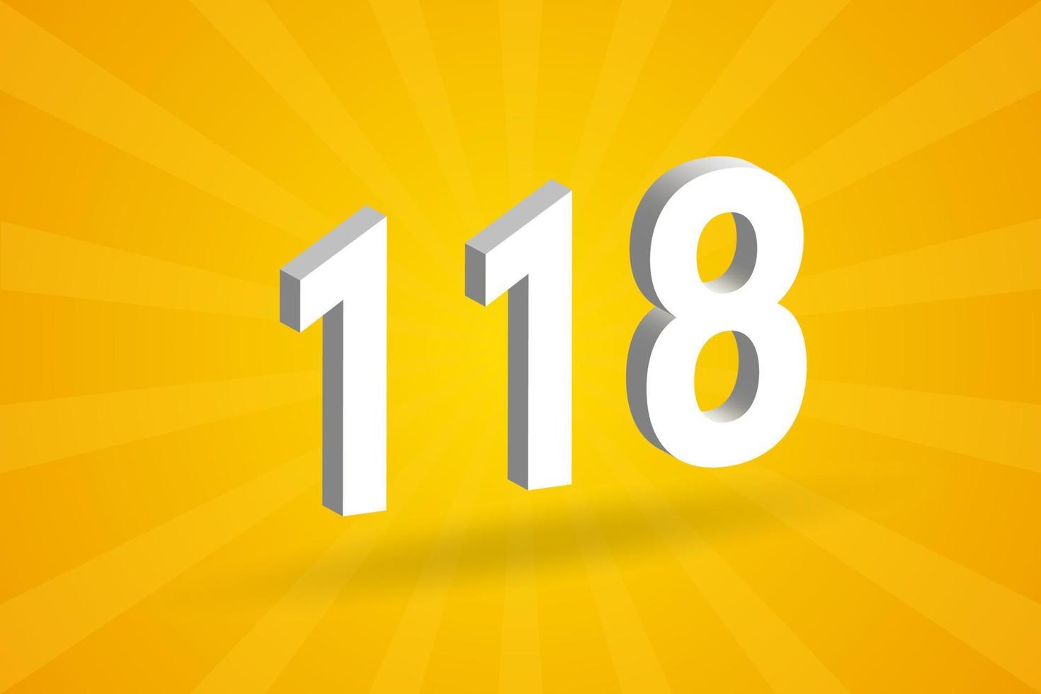 3D 118 number font alphabet. White 3D Number 118 with yellow background ...