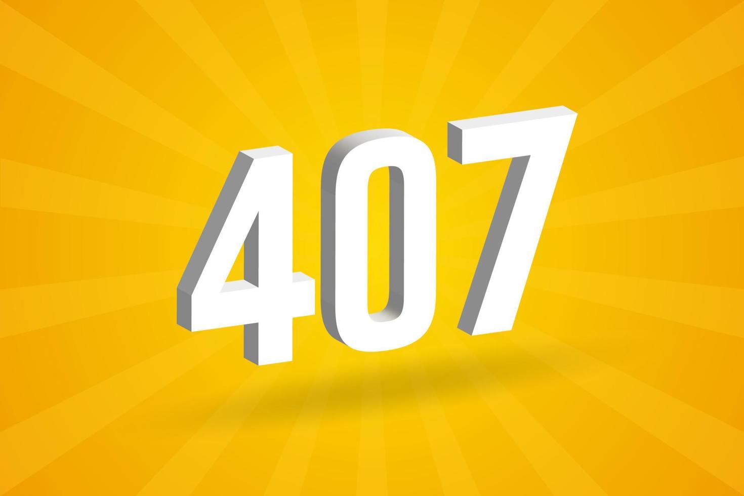 3D 407 number font alphabet. White 3D Number 407 with yellow background vector