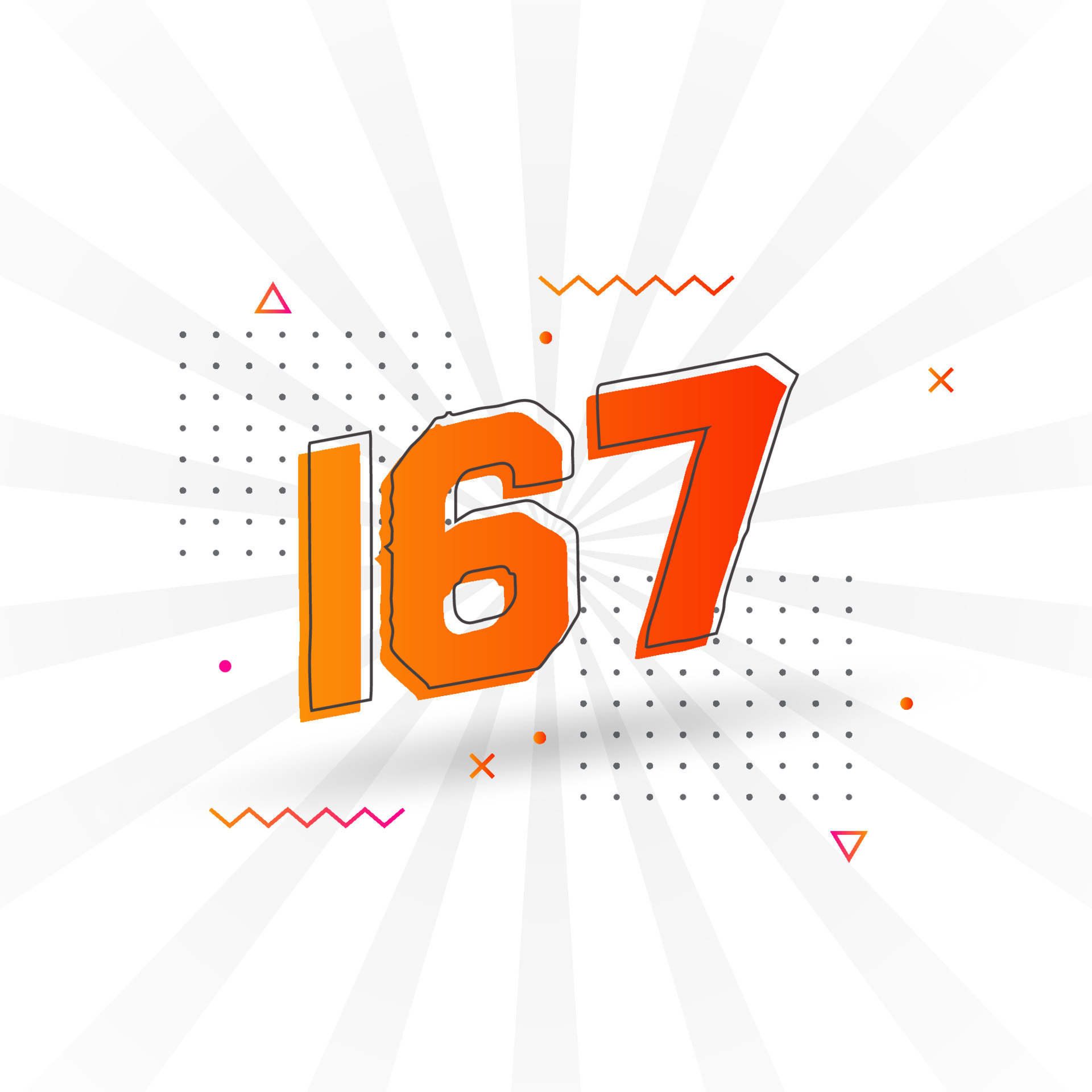 167 number vector font alphabet. Number 167 with decorative element