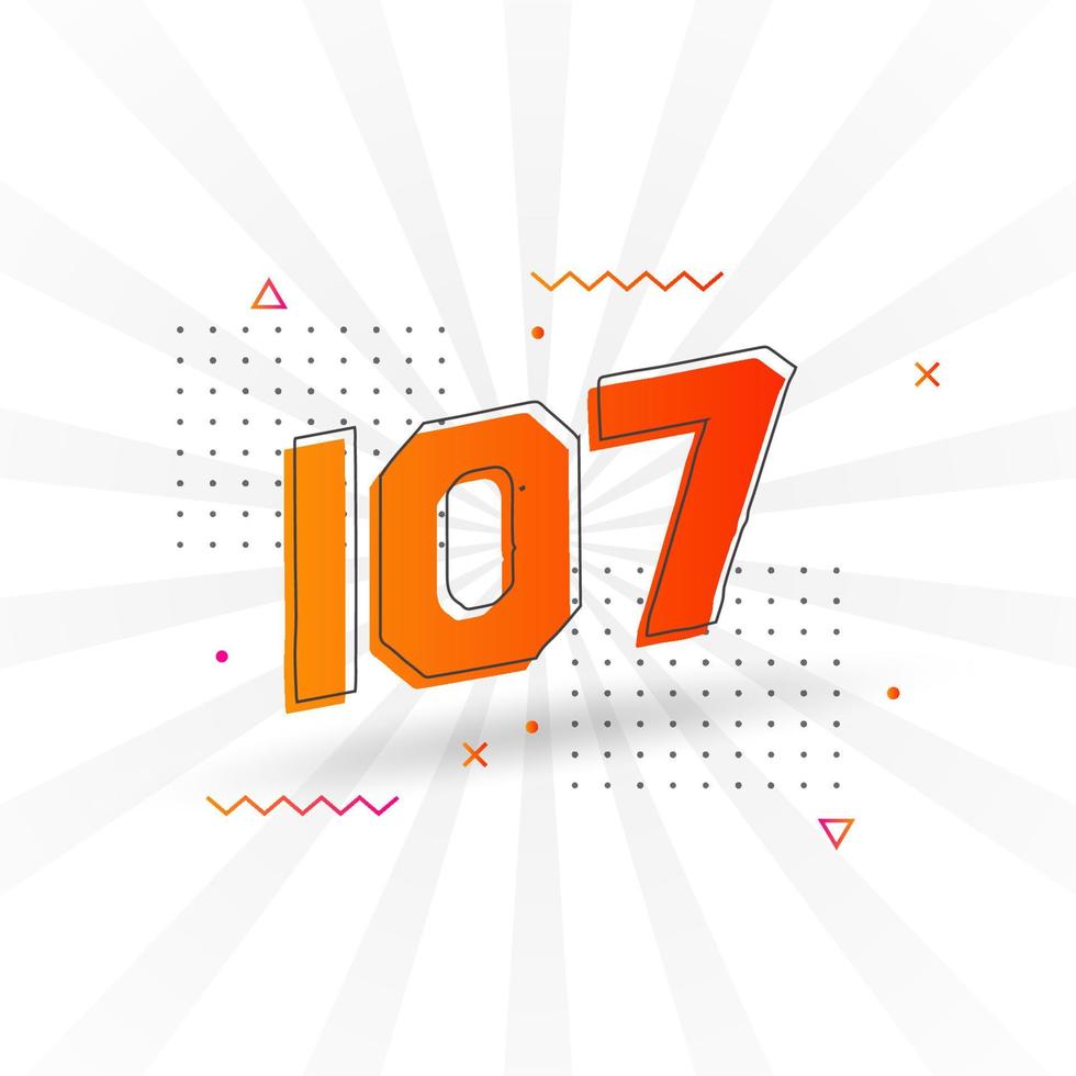 107 number vector font alphabet. Number 107 with decorative element stock vector
