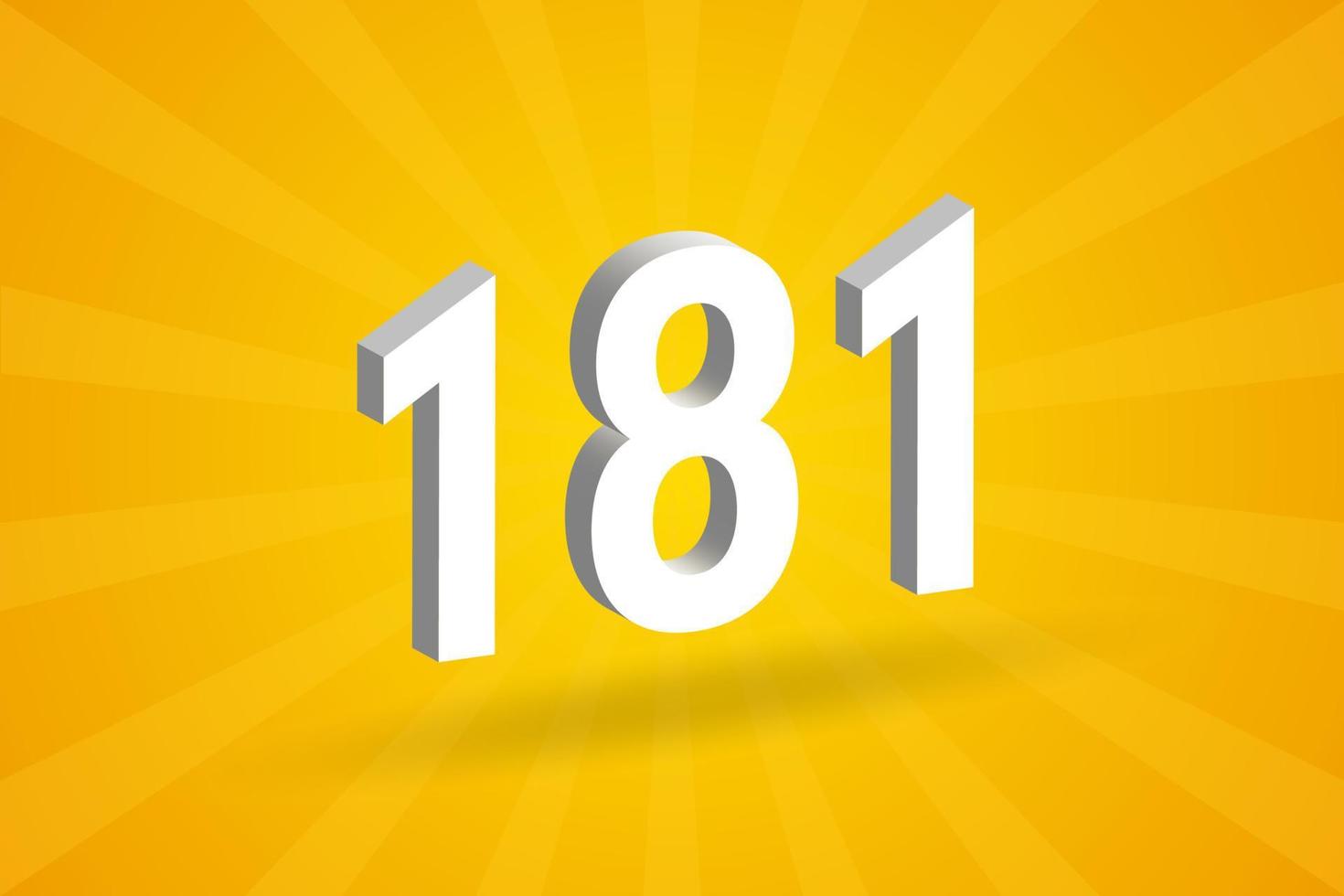 3D 181 number font alphabet. White 3D Number 181 with yellow background vector