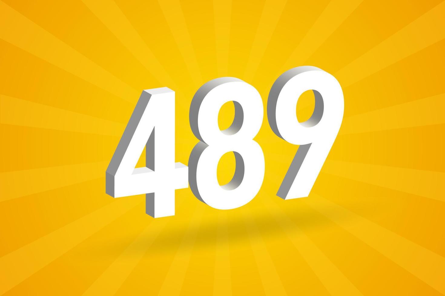 3D 489 number font alphabet. White 3D Number 489 with yellow background vector