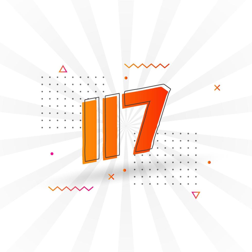 117 number vector font alphabet. Number 117 with decorative element stock vector