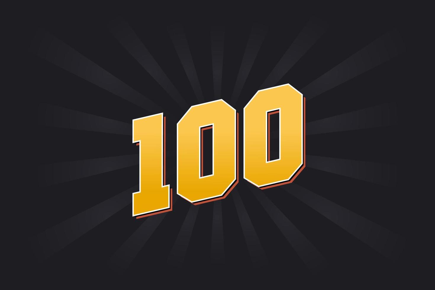 Number 100 vector font alphabet. Yellow 100 number with black background