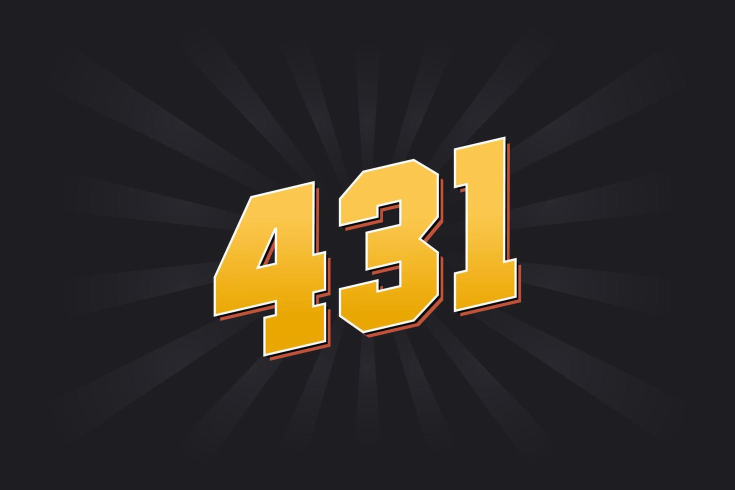 Number 431 vector font alphabet. Yellow 431 number with black background