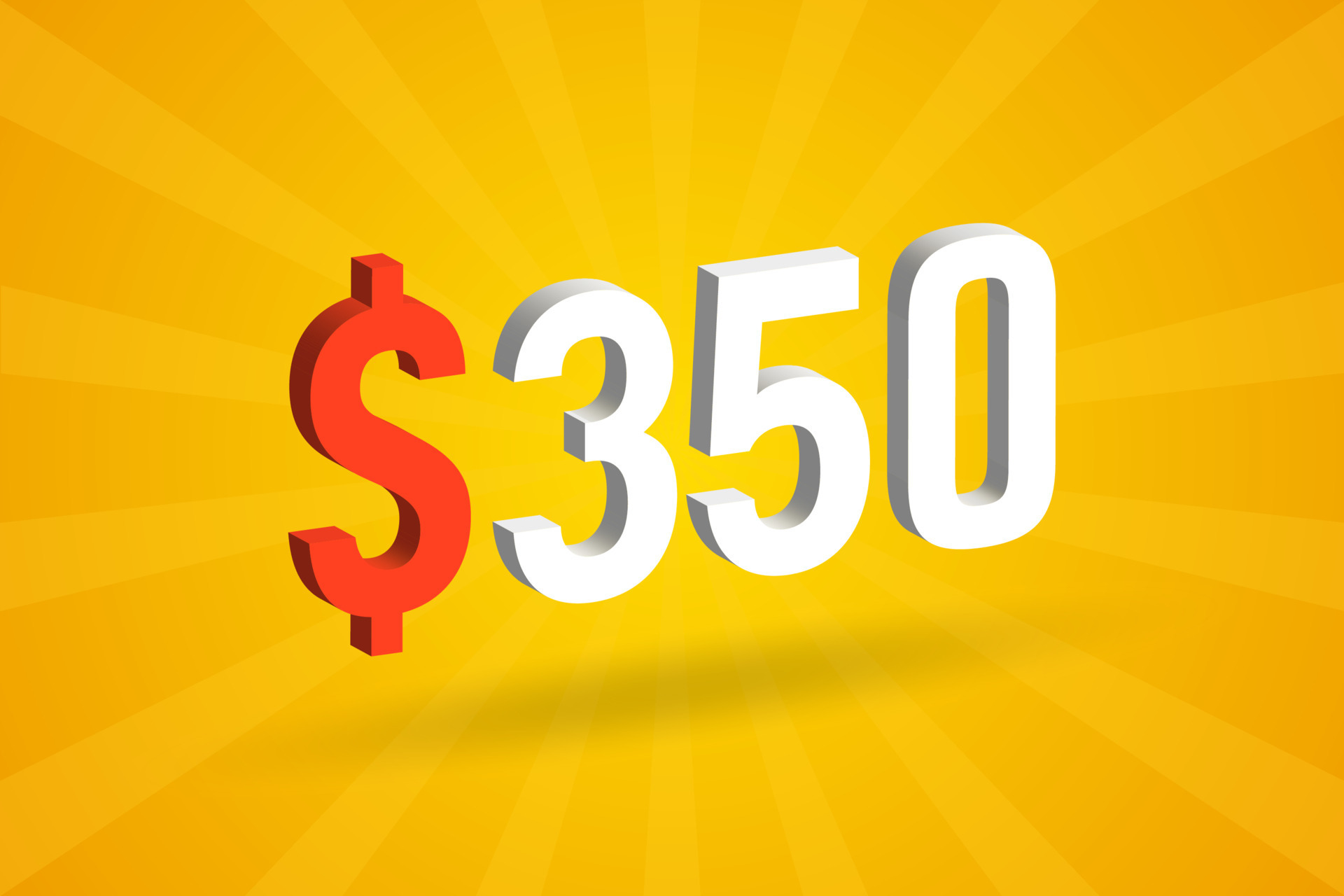 350 USD 3D text symbol. 350 United State Dollar 3D with yellow