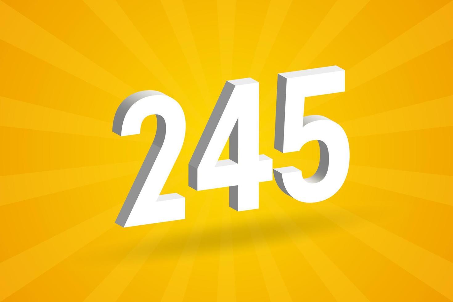 3D 245 number font alphabet. White 3D Number 245 with yellow background vector