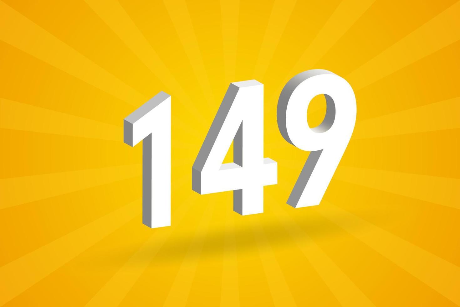 3D 149 number font alphabet. White 3D Number 149 with yellow background vector