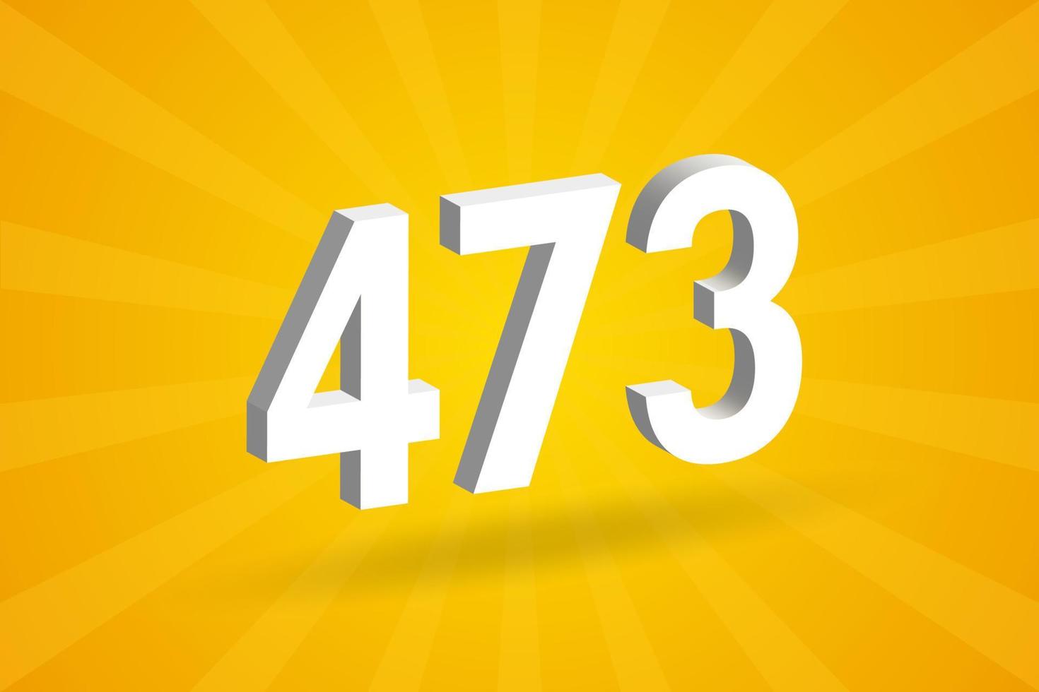 3D 473 number font alphabet. White 3D Number 473 with yellow background vector