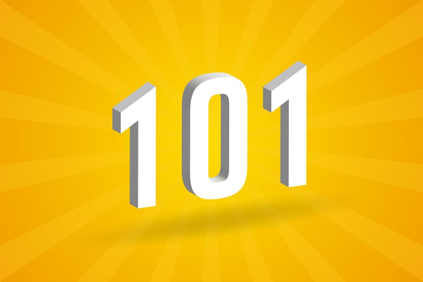 3D 101 number font alphabet. White 3D Number 101 with yellow background vector