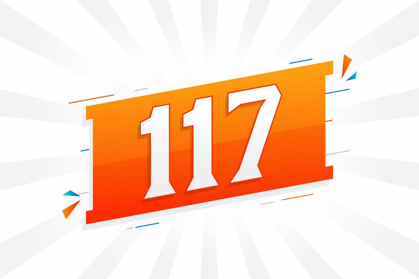 117 number vector font alphabet. Number 117 with decorative element stock vector