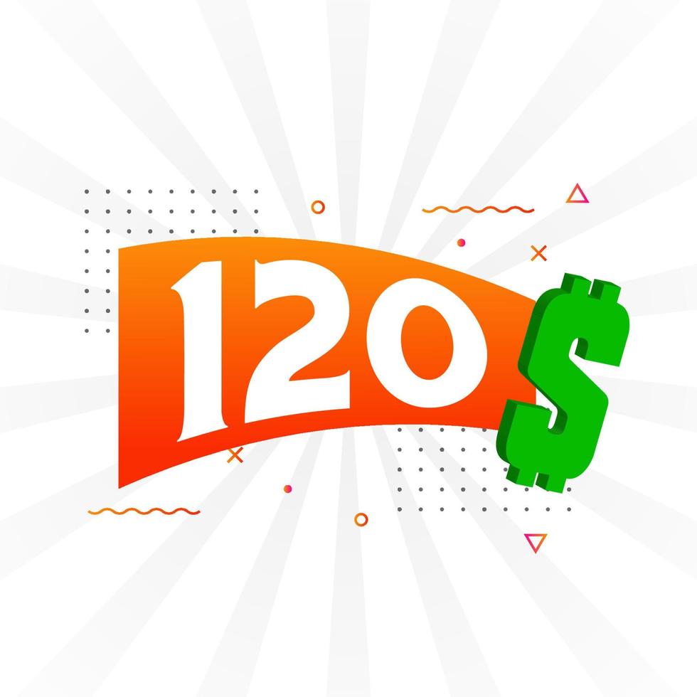 120 Dollar currency vector text symbol. 120 USD United States Dollar American Money stock vector