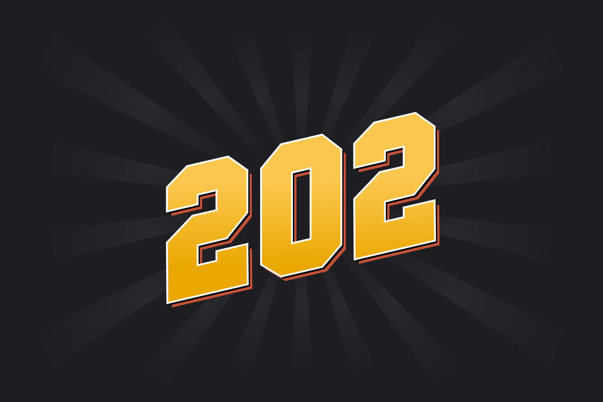 Number 202 vector font alphabet. Yellow 202 number with black