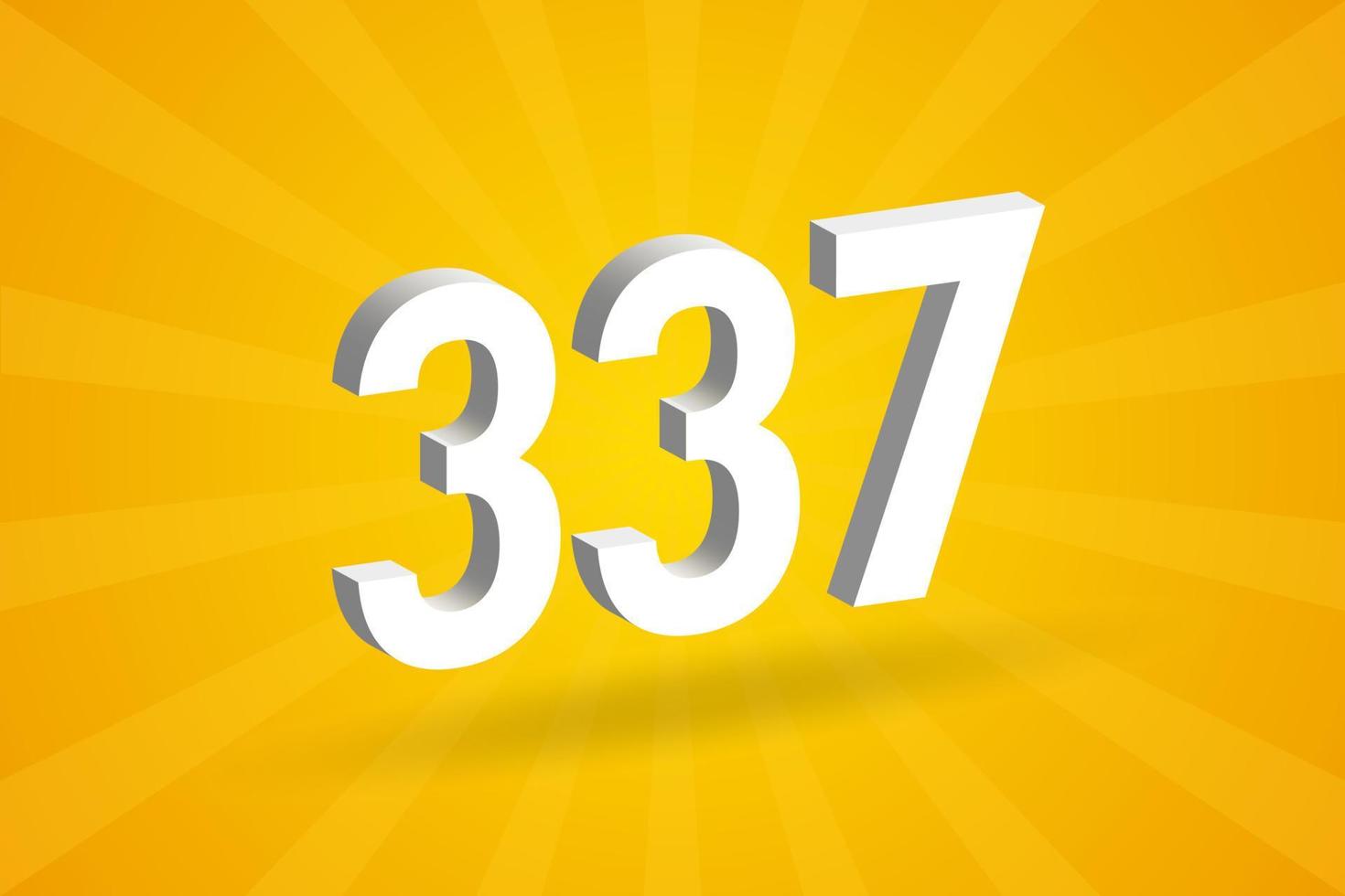 3D 337 number font alphabet. White 3D Number 337 with yellow background vector