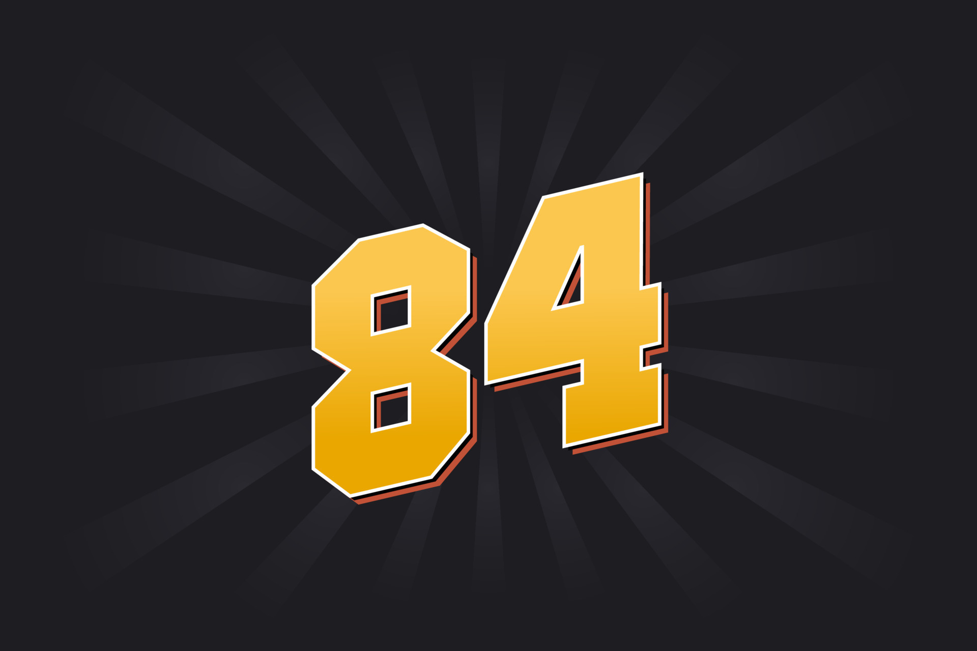 Number 84 vector font alphabet. Yellow 84 number with black background