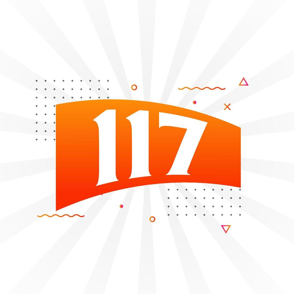 117 number vector font alphabet. Number 117 with decorative element stock vector