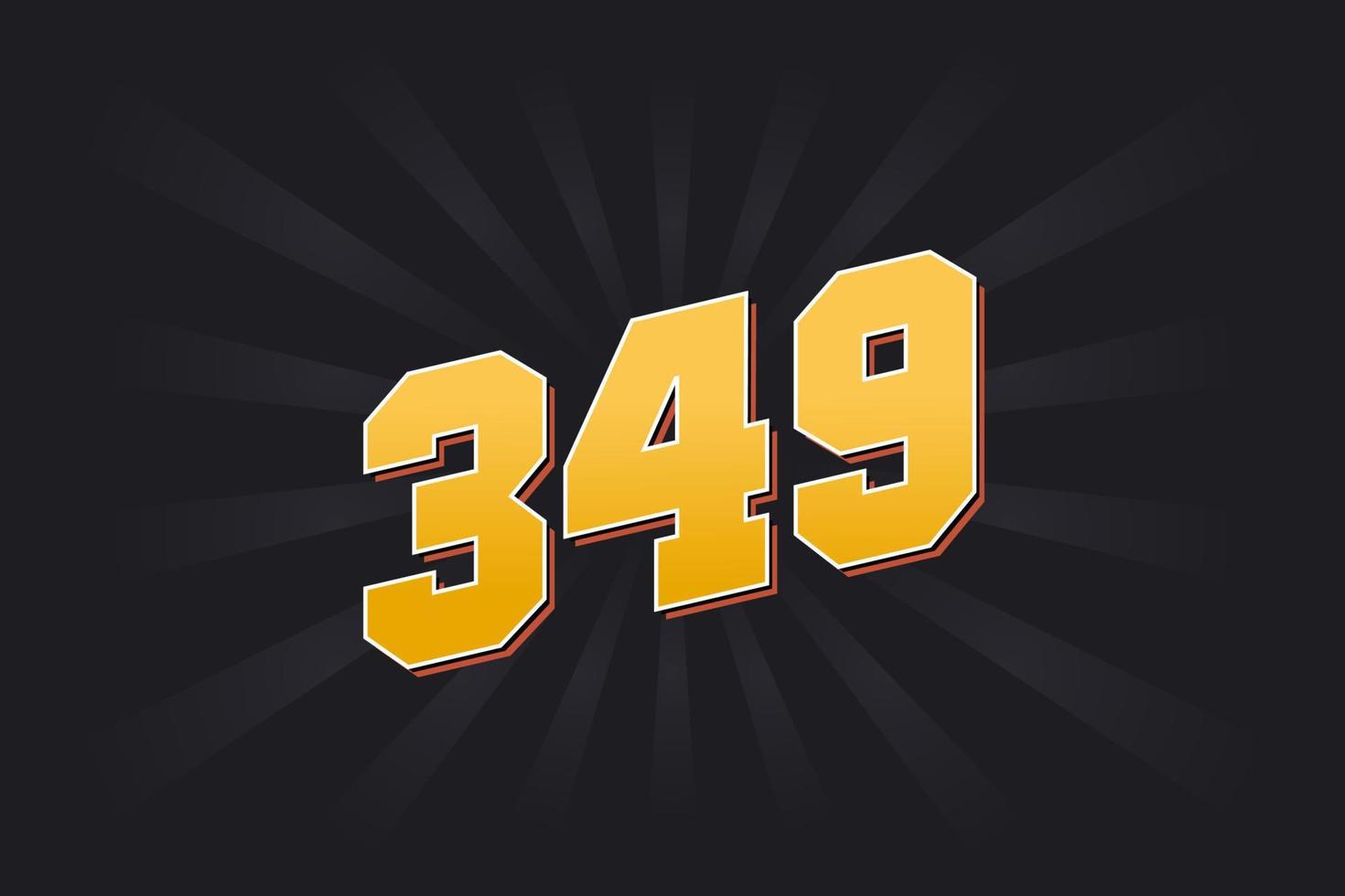 Number 349 vector font alphabet. Yellow 349 number with black background