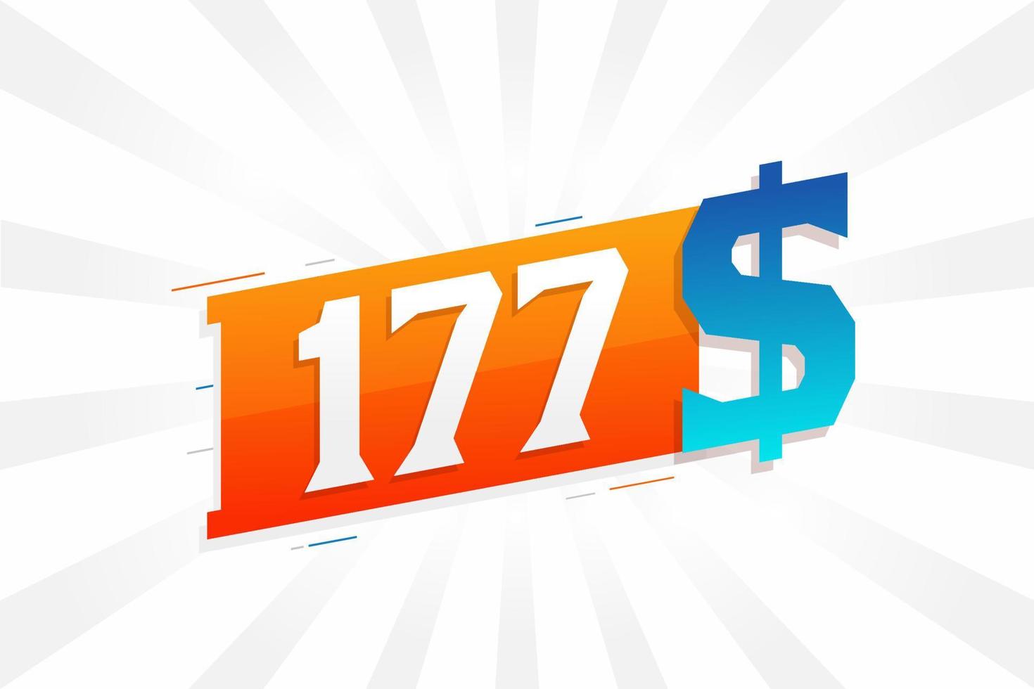 177 Dollar currency vector text symbol. 177 USD United States Dollar American Money stock vector
