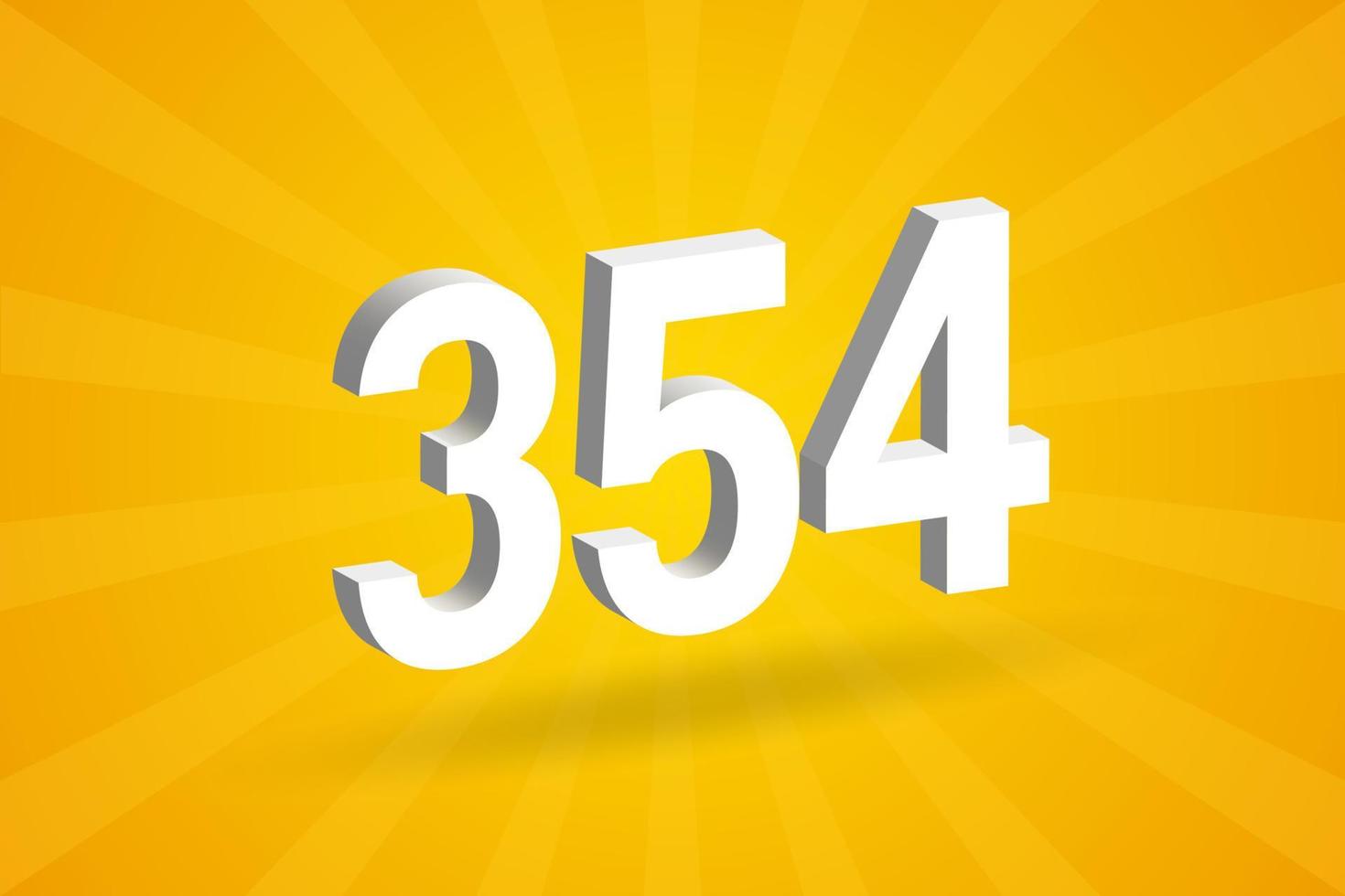 3D 354 number font alphabet. White 3D Number 354 with yellow background vector