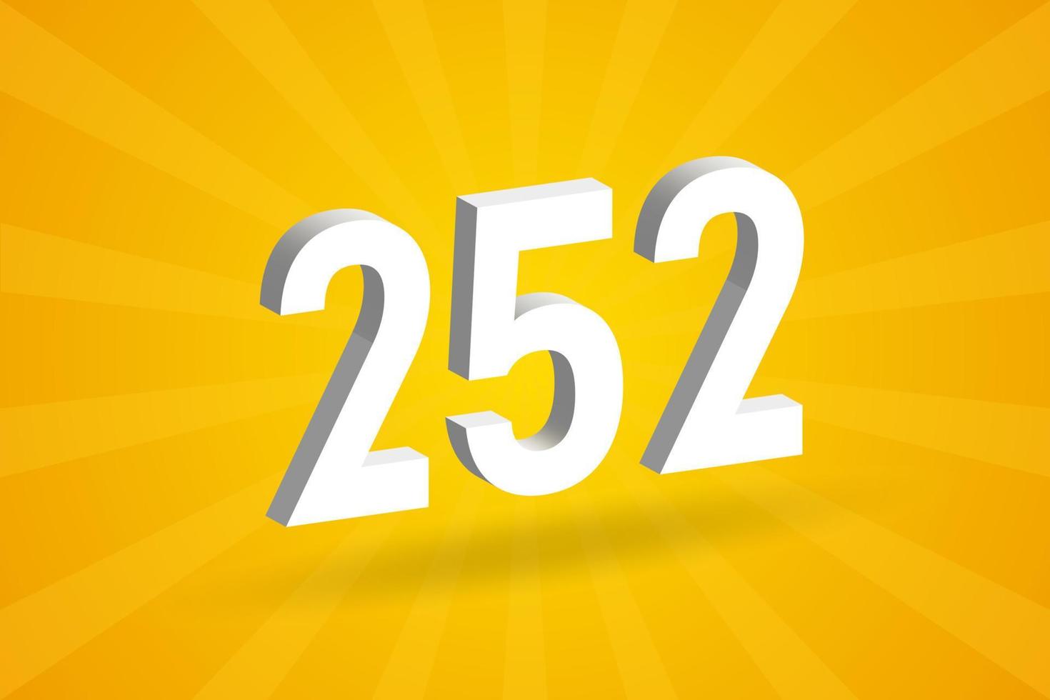 3D 252 number font alphabet. White 3D Number 252 with yellow background vector