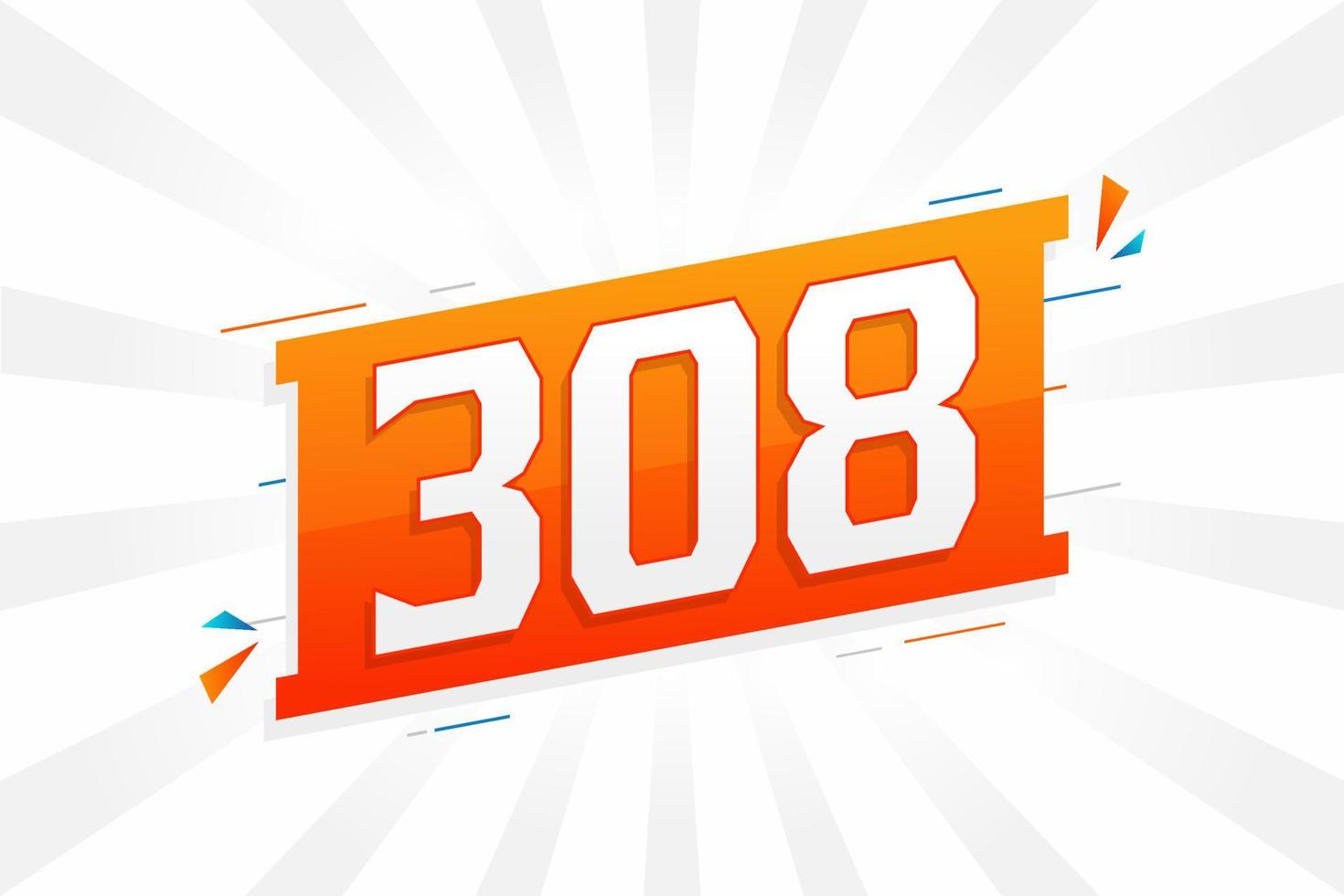 308 number vector font alphabet. Number 308 with decorative element