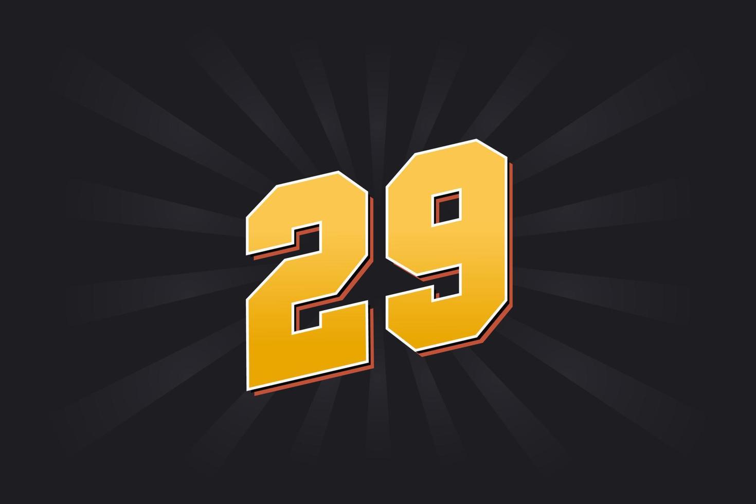 Number 29 vector font alphabet. Yellow 29 number with black background