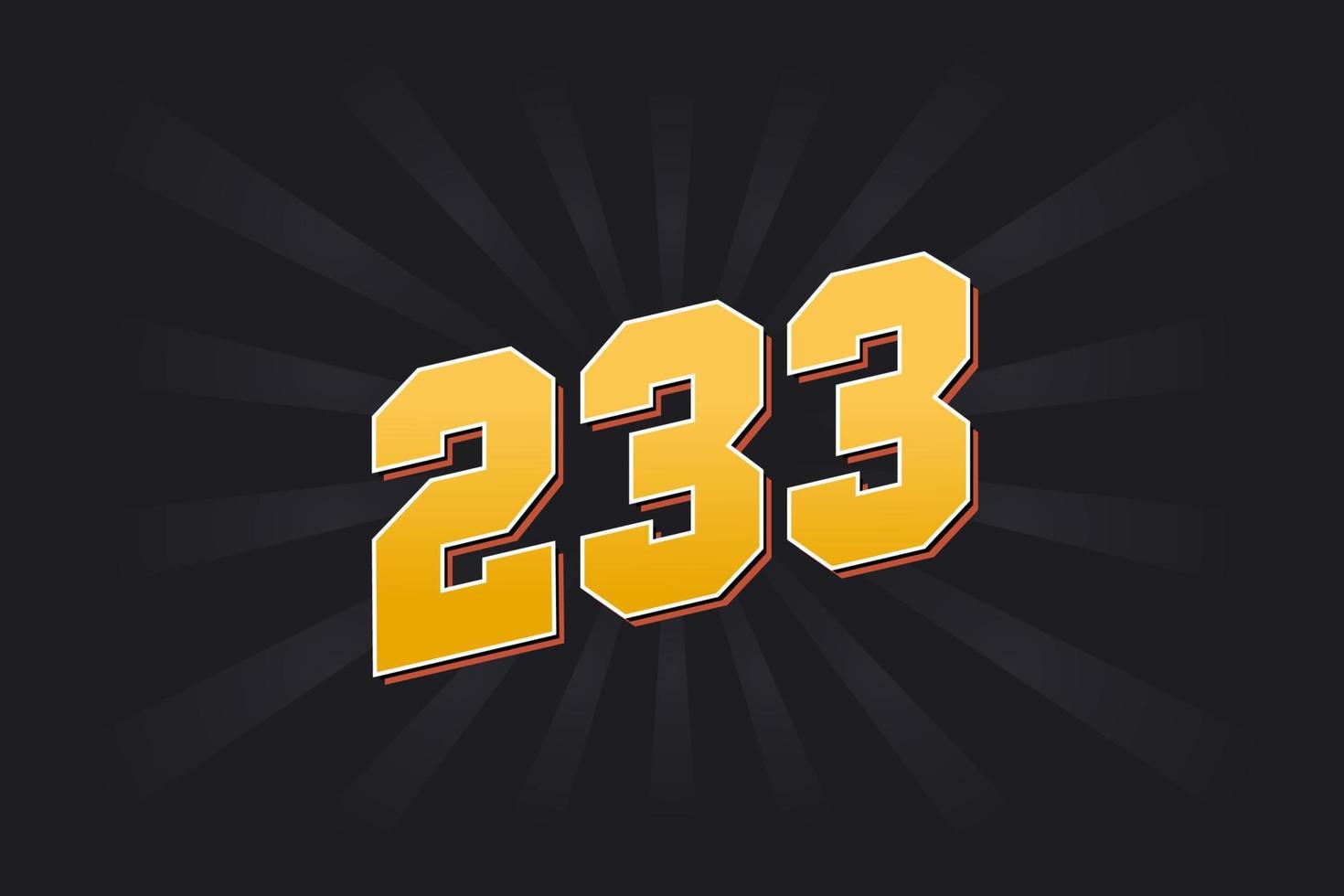 Number 233 vector font alphabet. Yellow 233 number with black background