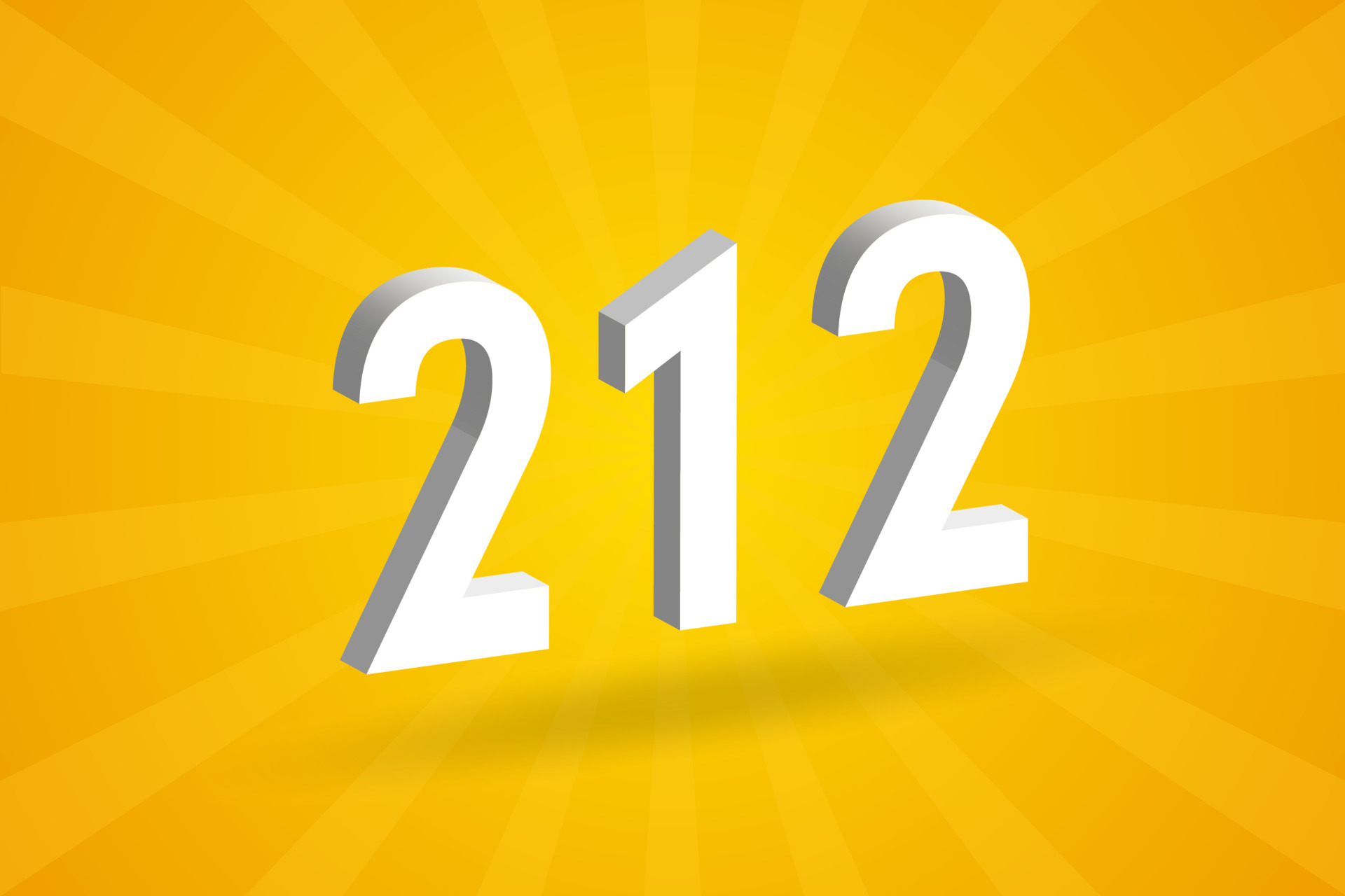 3D 212 number font alphabet. White 3D Number 212 with yellow background