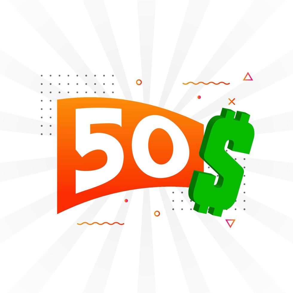 Símbolo de texto vectorial de moneda de 50 dólares. 50 usd dólar de los estados unidos dinero americano stock vector