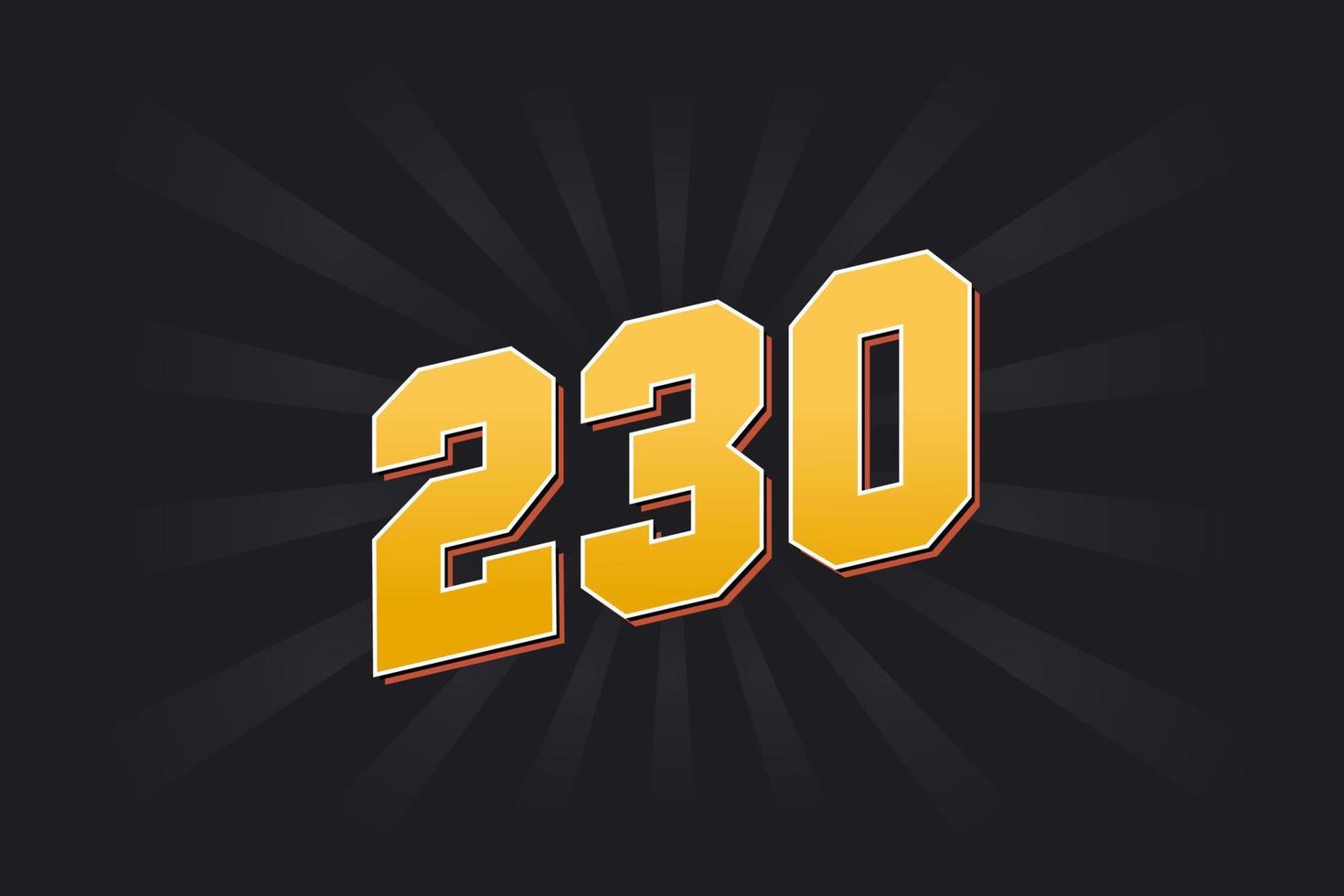 Number 230 vector font alphabet. Yellow 230 number with black background