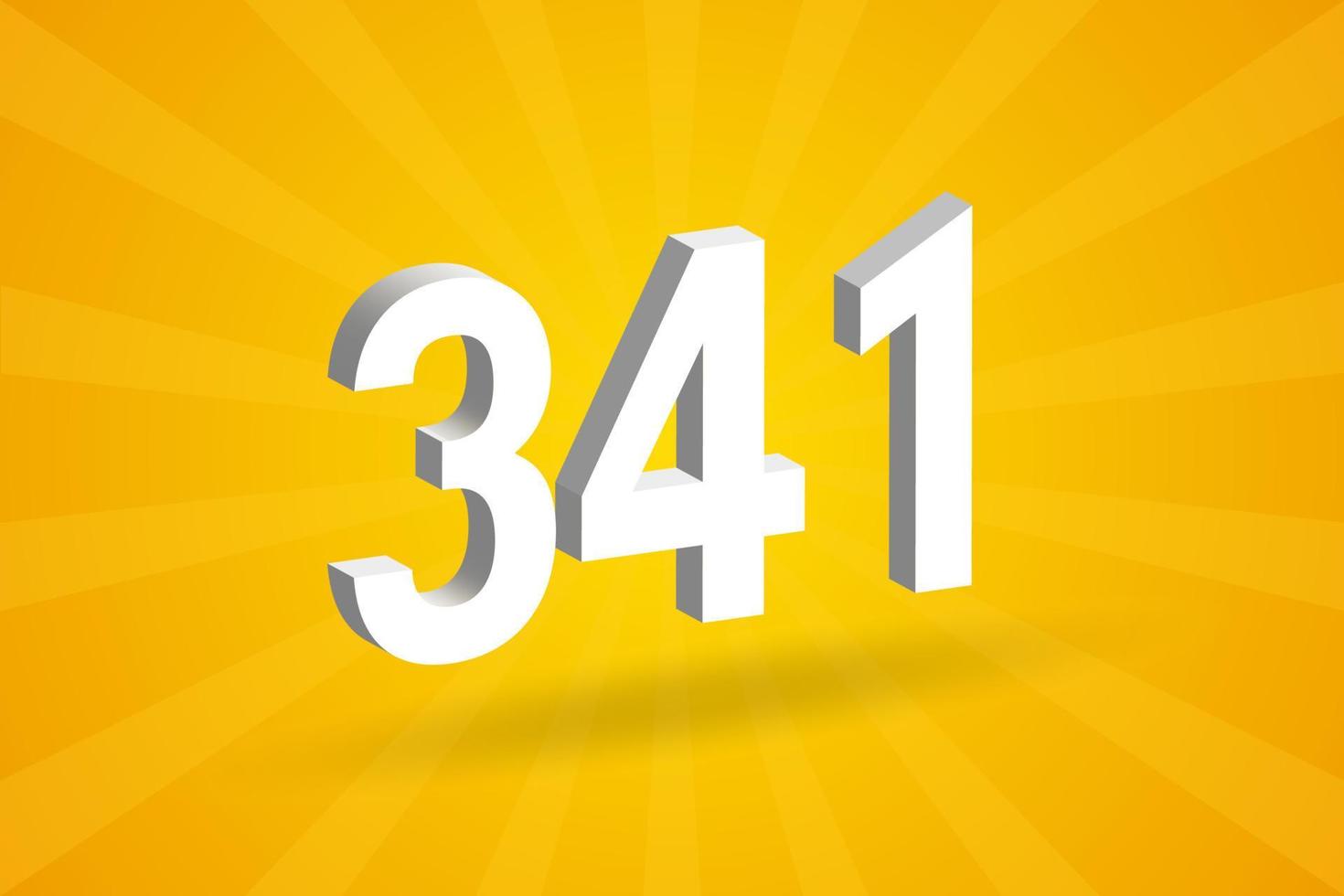 3D 341 number font alphabet. White 3D Number 341 with yellow background vector