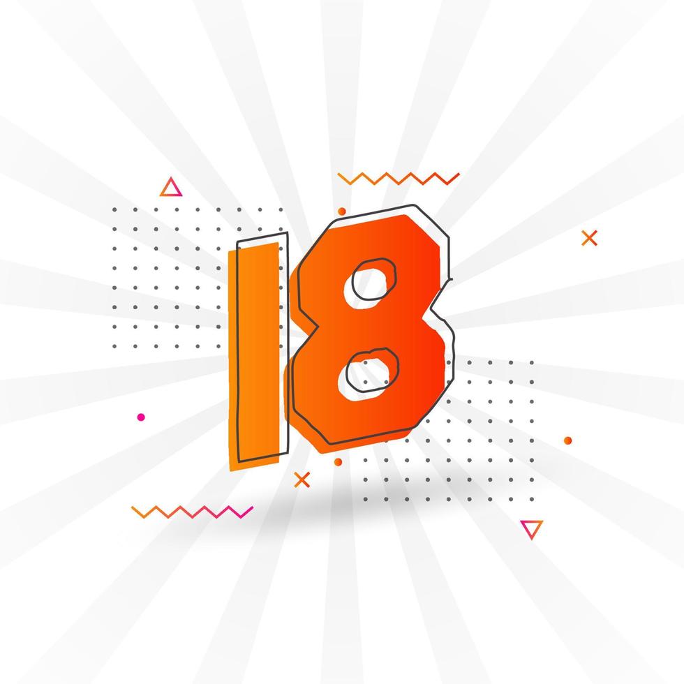 18 number vector font alphabet. Number 18 with decorative element stock vector