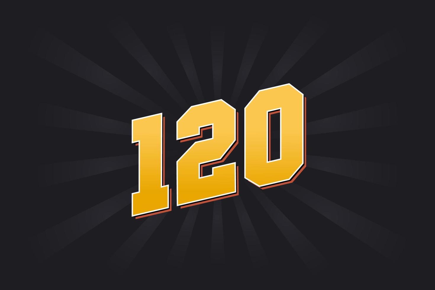 Number 120 vector font alphabet. Yellow 120 number with black background