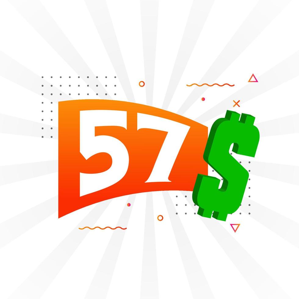57 Dollar currency vector text symbol. 57 USD United States Dollar American Money stock vector