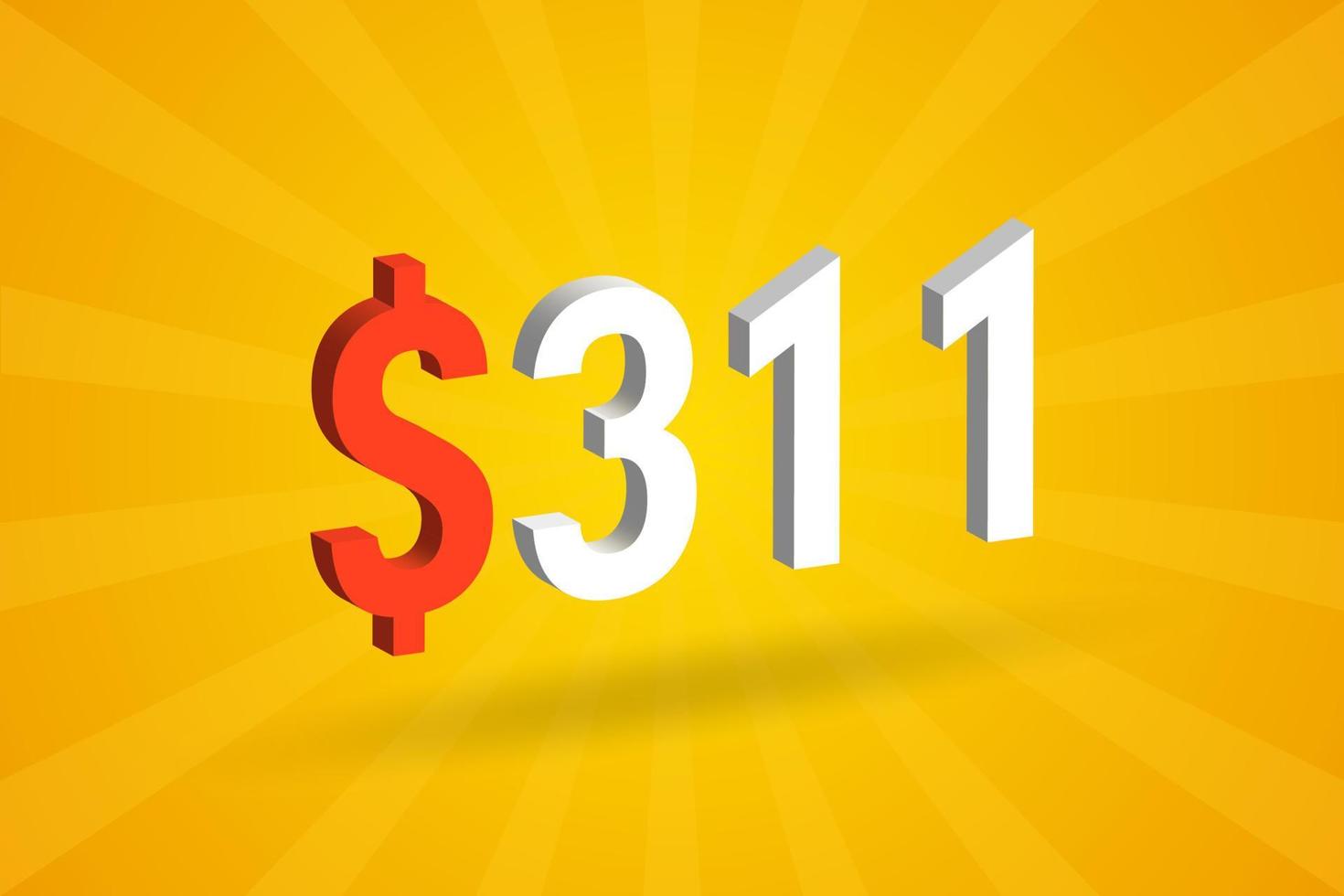 311 USD 3D Text Symbol 311 United State Dollar 3D With Yellow 311 USD 3D Text Symbol 311 United State Dollar 3D With Yellow