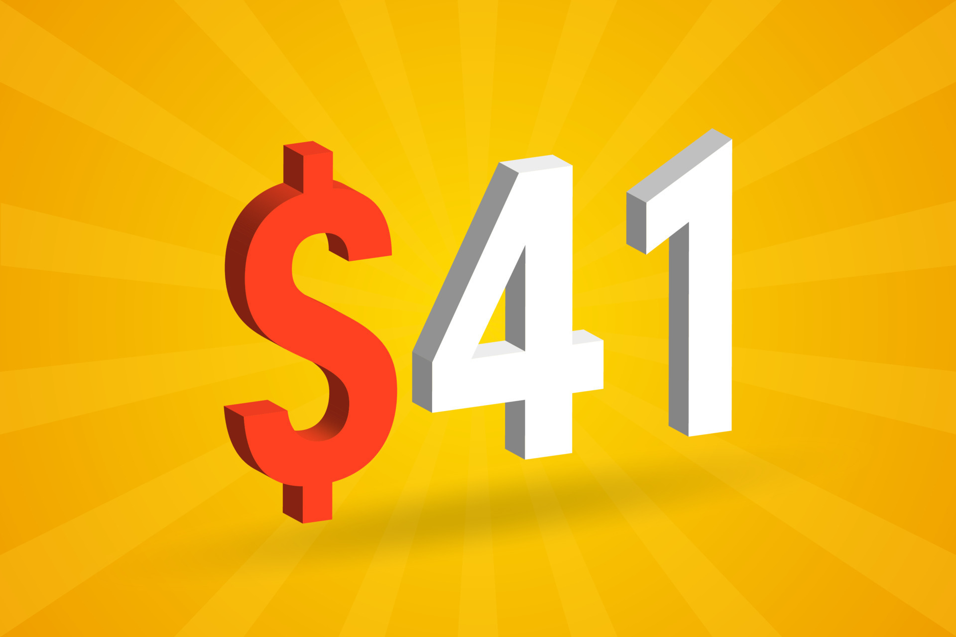 41 USD 3D Text Symbol 41 United State Dollar 3D With Yellow Background 