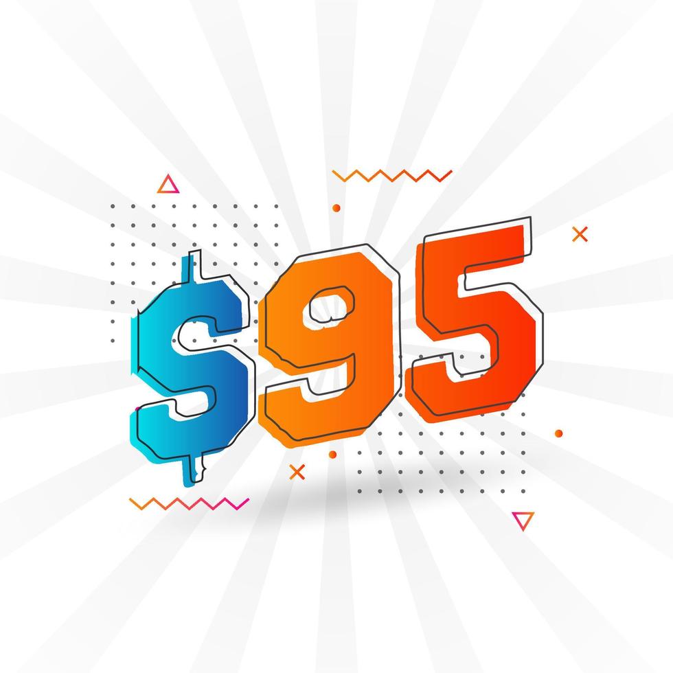 95 Dollar Currency Vector Text Symbol 95 USD United States Dollar 