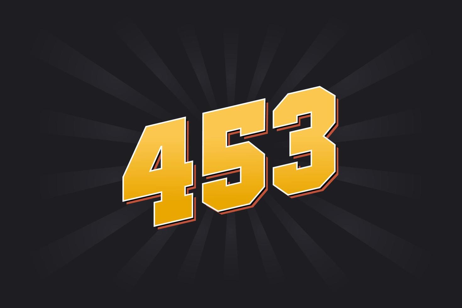 Number 453 vector font alphabet. Yellow 453 number with black background