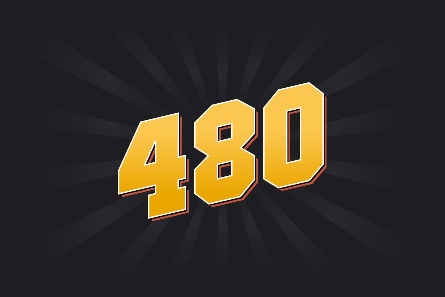 Number 480 vector font alphabet. Yellow 480 number with black background