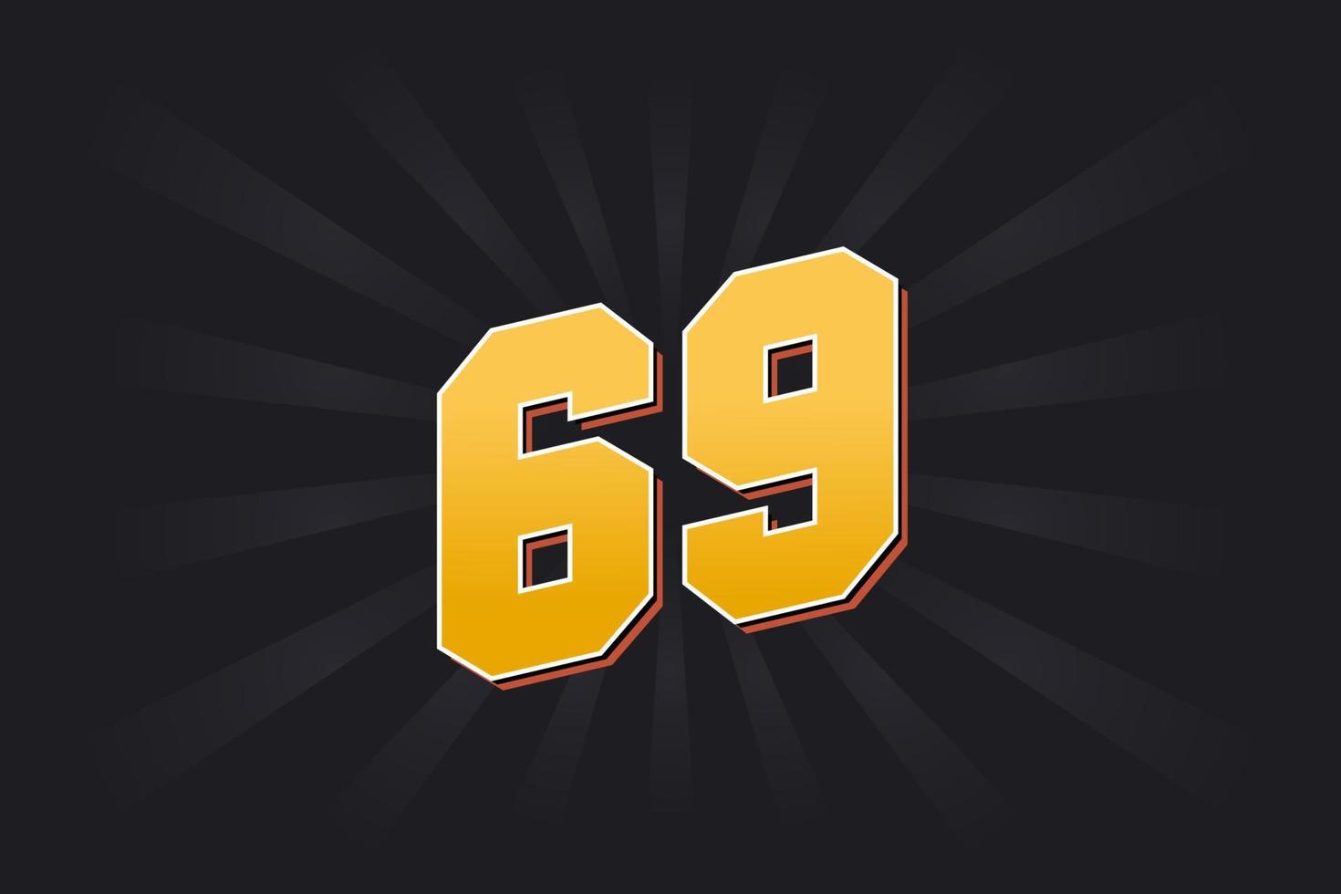 Number 69 vector font alphabet. Yellow 69 number with black background