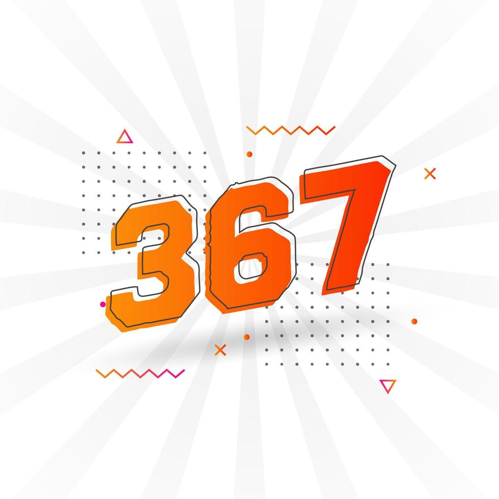 367 number vector font alphabet. Number 367 with decorative element stock vector