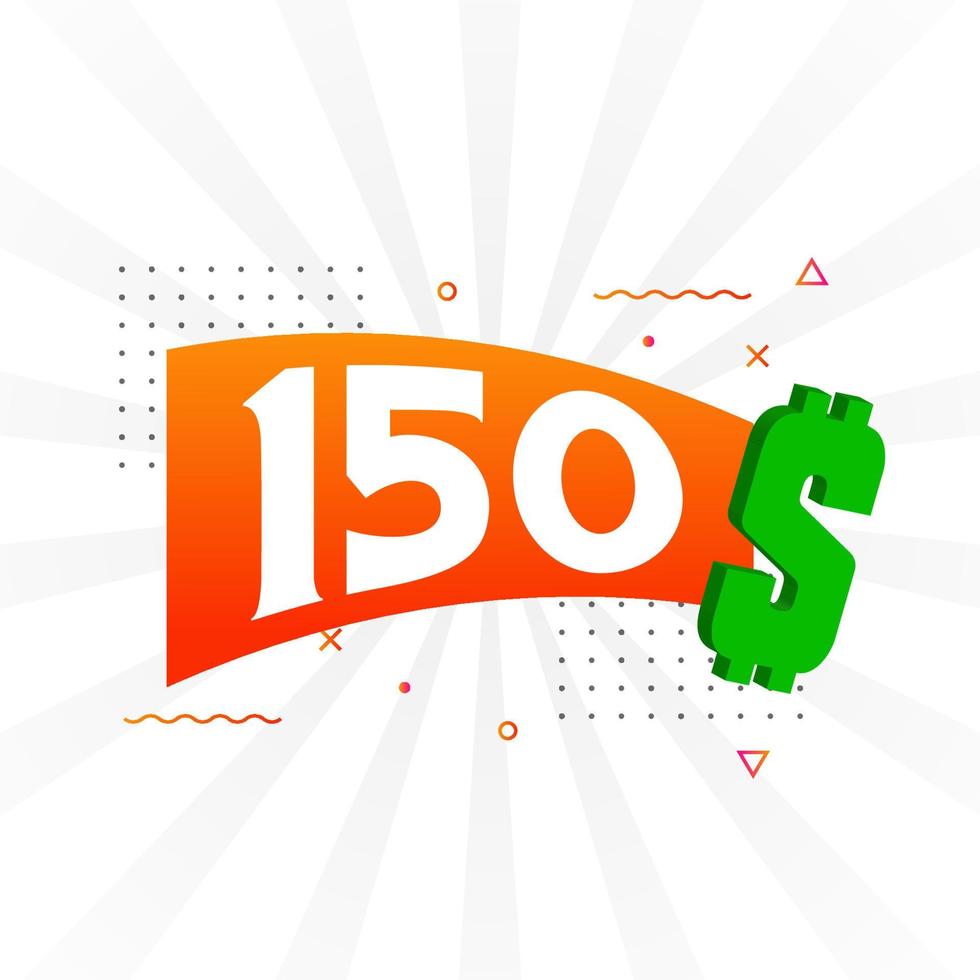 150 Dollar currency vector text symbol. 150 USD United States Dollar American Money stock vector