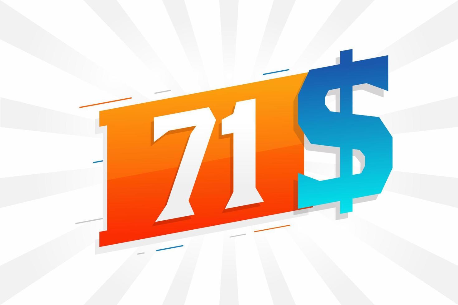 Símbolo de texto vectorial de moneda de 71 dólares. 71 usd dólar de los estados unidos dinero americano stock vector