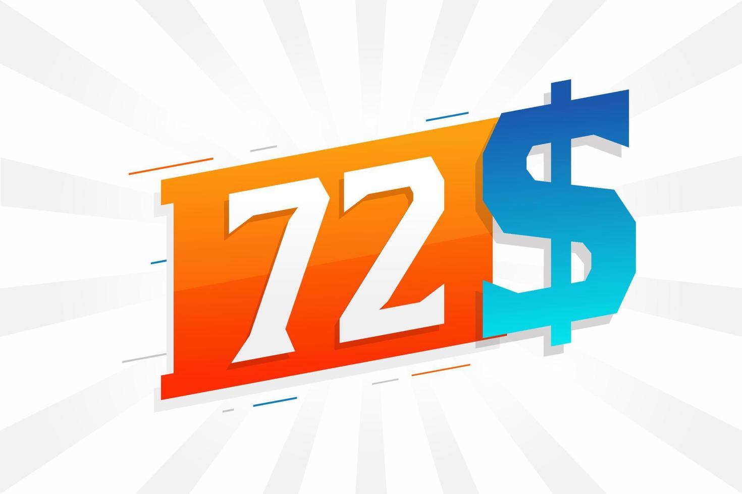 Símbolo de texto vectorial de moneda de 72 dólares. 72 usd dólar de los estados unidos dinero americano stock vector