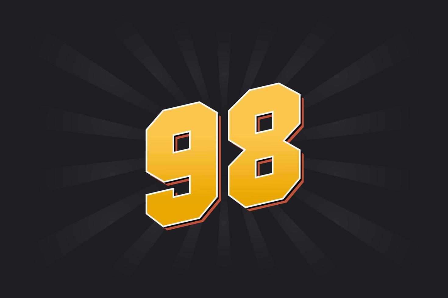 Number 98 vector font alphabet. Yellow 98 number with black background